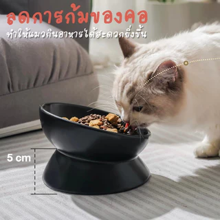 ชามใส่อาหารสัตว์เลี้ยงเซรามิก เส้นผ่าศูนย์กลาง 5 นิ้ว ดีไซน์เอียง 15 องศา ป้องกันอาหารหก Ceramic pet food bowl
