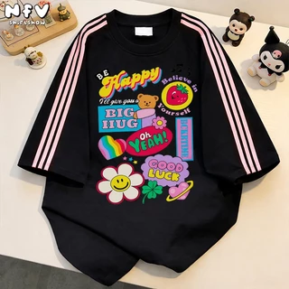 【จัดส่ง 24 ชั่วโมง】 NFV มาใหม่🌈 เสื้อยืดลายสีสัน สไตล์เกาหลี ทรงหลวม Oversize ใส่สบาย YG1600
