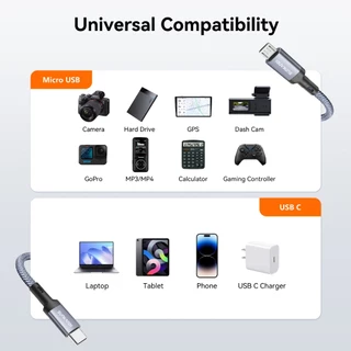 SUNKANDI USB C ถึง Micro USB OTG สายอลูมิเนียมอัลลอยด์สายถักสําหรับกล้องฮาร์ดไดรฟ์แล็ปท็อป