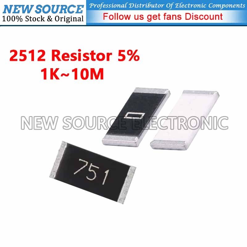 [20 ชิ้น] 2512 ตัวต้านทาน SMD 5% 1K 10M 1.5K 2.2K 3.3K 4.7K 5.1K 10K 22K 47K 100K 220K 330K 470K 680K 1M 4.7M Ohm ความต้านทานแหล่งใหม่