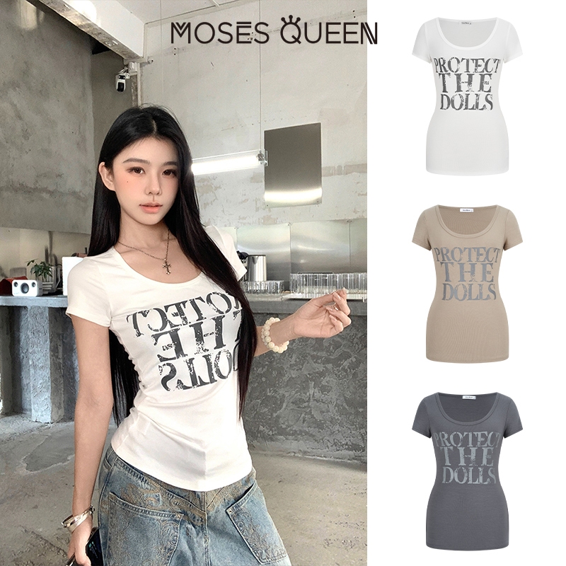 MOSESQUEEN เสื้อยืดแขนสั้นทรงหลวม สวมใส่ได้หลายโอกาส เบาสบาย และเหมาะสมทั้งใส่อยู่บ้านและออกจากบ้าน ในสไตล์เรียบง่าย #63444