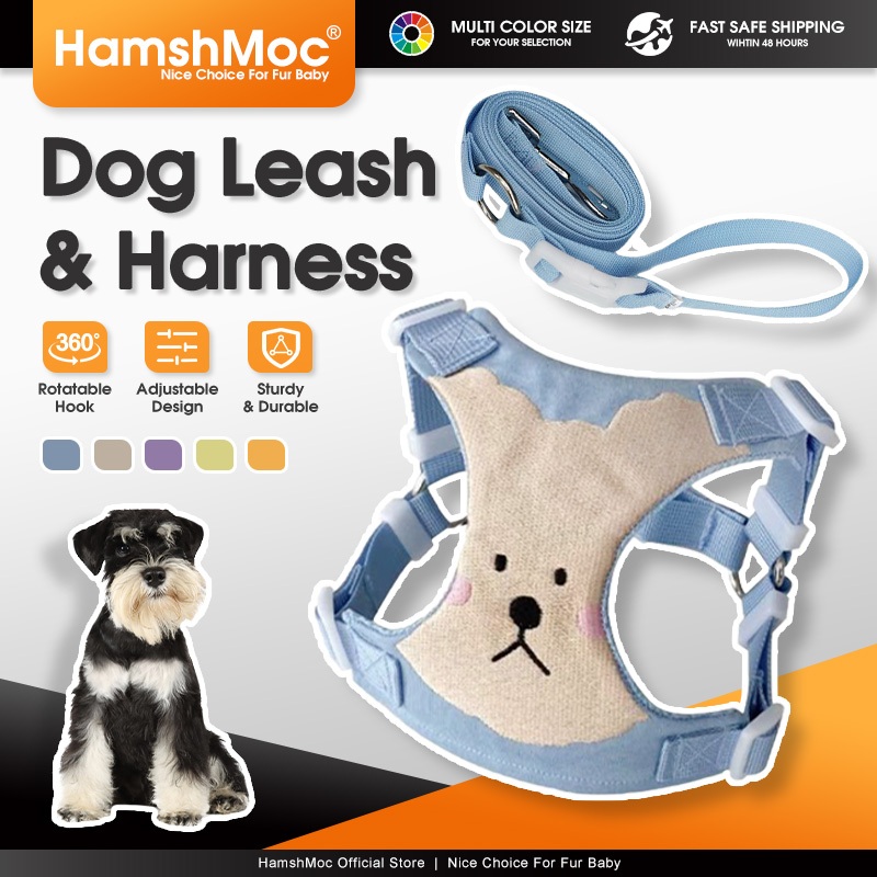Hamshmoc สายรัดสุนัขและสายจูงชุดเสื้อกั๊กลูกสุนัขแบบปรับได้นุ่มระบายอากาศได้พร้อมเชือกตะกั่วที่ทนทานสําหรับสุนัขขนาดกลางขนาดเล็กกลางแจ้ง