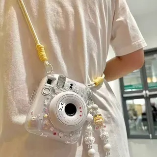 Instax Mini12 / Mini11 / Mini13 /Evo โปร่งใสคริสตัลกรณีกล้องป้องกันกรณีพร้อมสายคล้อง + สร้อยข้อมือ + สติกเกอร์ Mini12 อุปกรณ์เสริม