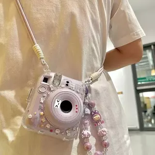 Instax Mini12 / Mini11 / Mini13 /Evo โปร่งใสคริสตัลกรณีกล้องป้องกันกรณีพร้อมสายคล้อง + สร้อยข้อมือ + สติกเกอร์ Mini12 อุปกรณ์เสริม