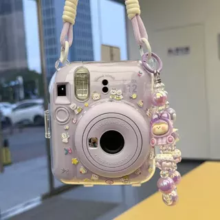 Instax Mini12 / Mini11 / Mini13 /Evo โปร่งใสคริสตัลกรณีกล้องป้องกันกรณีพร้อมสายคล้อง + สร้อยข้อมือ + สติกเกอร์ Mini12 อุปกรณ์เสริม