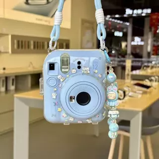 Instax Mini12 / Mini11 / Mini13 /Evo โปร่งใสคริสตัลกรณีกล้องป้องกันกรณีพร้อมสายคล้อง + สร้อยข้อมือ + สติกเกอร์ Mini12 อุปกรณ์เสริม