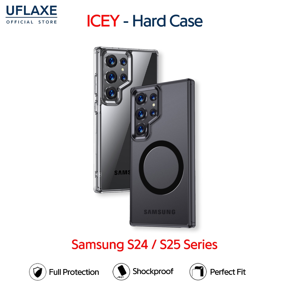 UFLAXE ICEY - เคส Samsung Galaxy S25 Ultra / Samsung S24 / S24 Plus - เคสแข็งใสกันเหลืองกันกระแทก เคสโทรศัพท์ด้านบางเฉียบป้องกันรอยนิ้วมือ