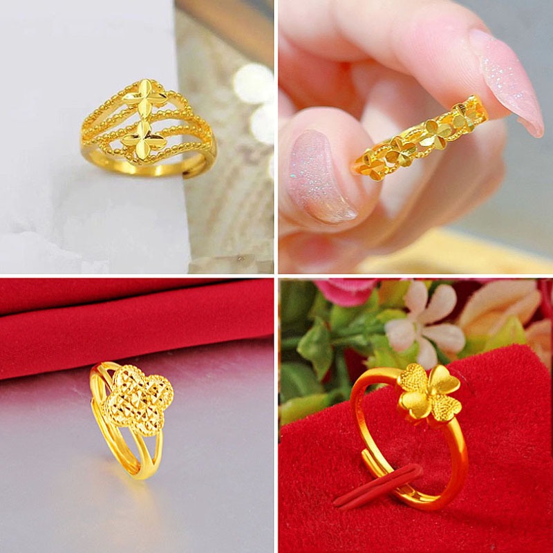 เปิดปรับได ้ 916 แหวนชุบทอง Lucky Women 's Four Leaf Clover Ring