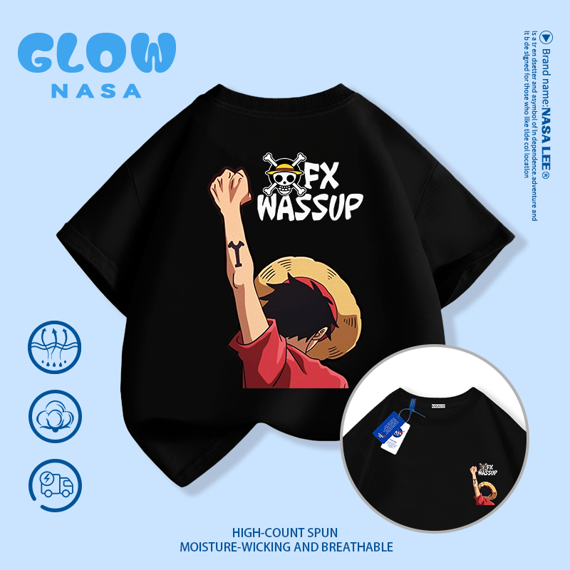 【ส่งในประเทศ】🏴‍☠️ เสื้อยืด NASA ลายลูฟี่ 🔥 เท่สไตล์อเมริกัน ผ้านุ่ม อ่อนโยนต่อผิว ☀️ สำหรับเด็กผู้ชาย 3-16 ปี