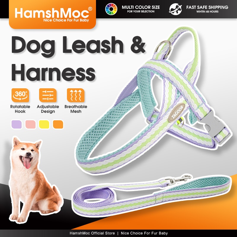 Hamshmoc แฟชั่นสายรัดสุนัขและสายจูงชุดนุ่มปรับสัตว์เลี้ยงสายรัดหน้าอก Comfort ทนทานเชือกตะกั่วพร้อมที่จับนุ่มสําหรับสุนัขอุปกรณ์เดิน