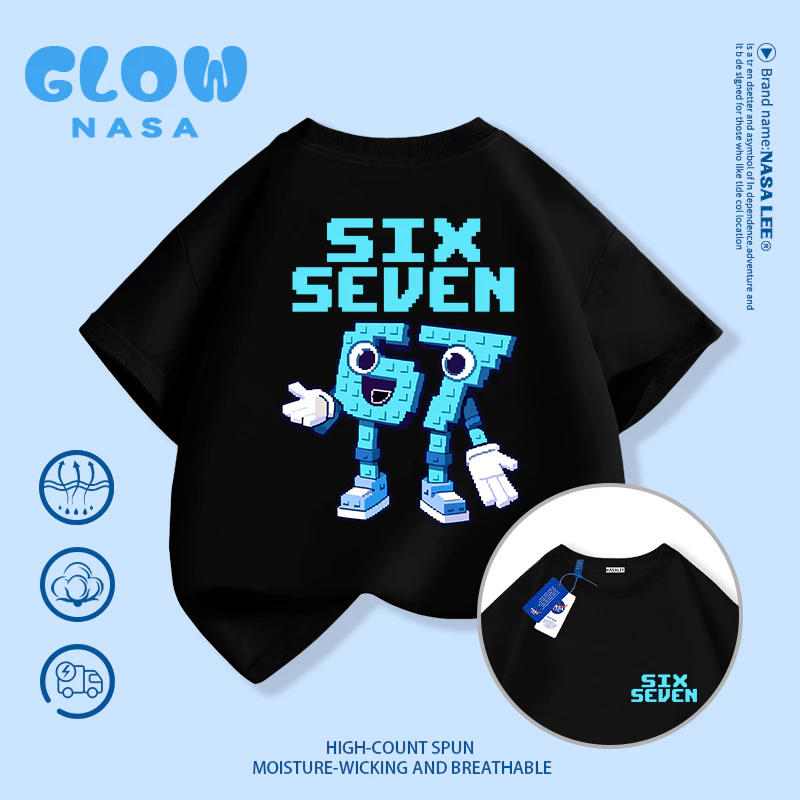 🔥 เสื้อยืด NASA ลาย sixseven สไตล์อินเตอร์ 🌍 ผ้าคอตตอนนุ่ม ใส่ได้ทุกโอกาส ✅ เด็กหญิง/เด็กชาย 3-16 ปี