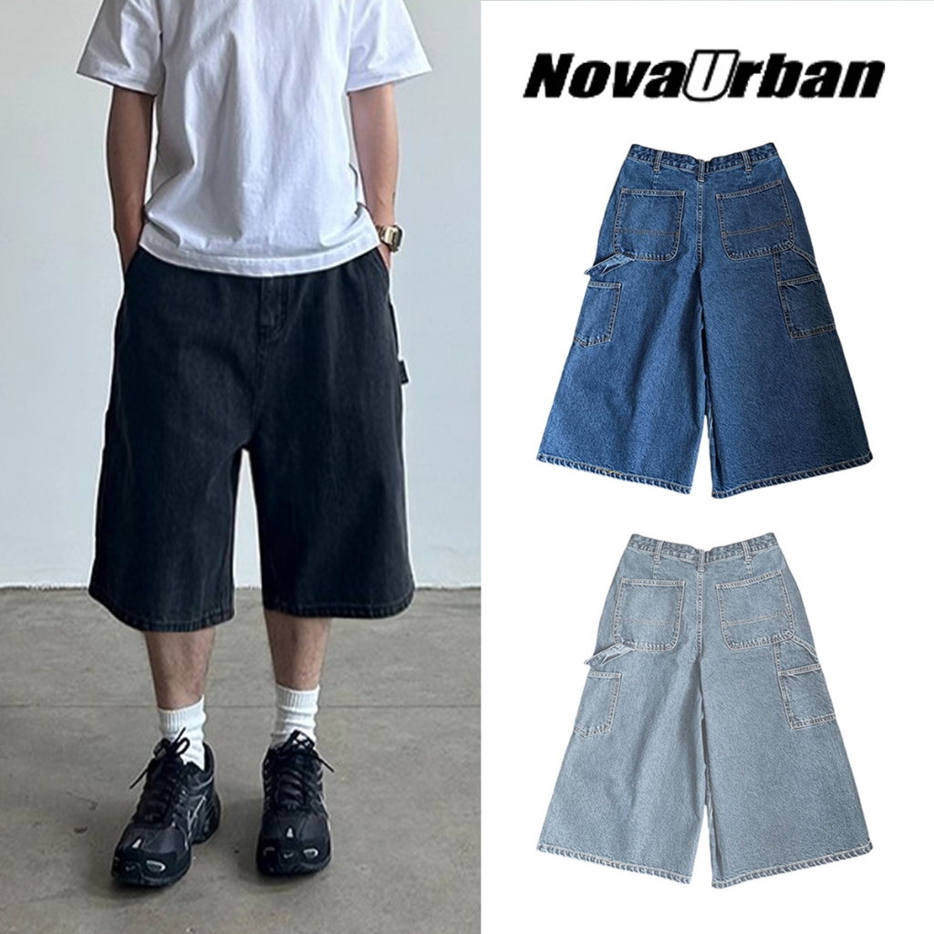 🔥Nova-urban🔥 กางเกงยีนส์ขาสั้นทรงหลวมสไตล์เกาหลีสำหรับผู้ชายรุ่นใหม่สำหรับฤดูร้อน ผ้าไม่ยืด ใส่ได้ทั้งชายและหญิง เนื้อผ้าดี สวมใส่สบาย สไตล์สตรีทแฟชั่น แมทช์ง่าย M-3XL