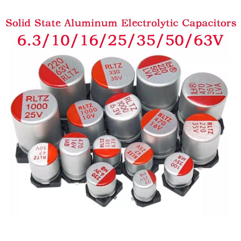 5pcs Patch Solid State อลูมิเนียม Electrolytic Capacitor 6.3 V/10 V/16 V/25 V/35 V/50 V/63 V 22UF 47UF 220UF 330UF 470UF 560UF 820UF 1000UF Patch Solid State Capacitor 6.3*7.7 8x9 มม.* 5.4