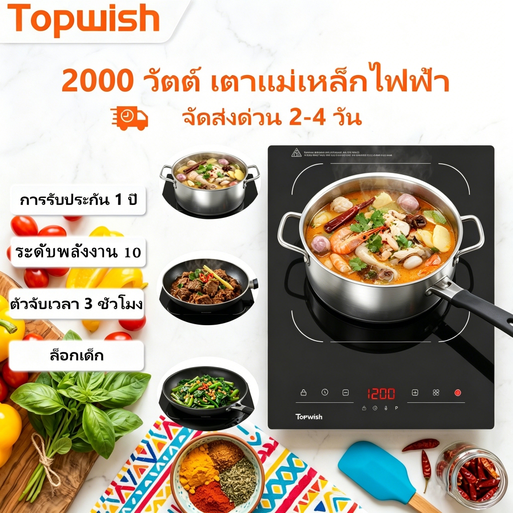 ✅ [ส่งจากโกดังไทย] Topwish เตาแม่เหล็กไฟฟ้า เตาหัวเดียว เตาเหนี่ยวนำไฟฟ้า เตาไฟฟ้า, AIH-201A (2000W)