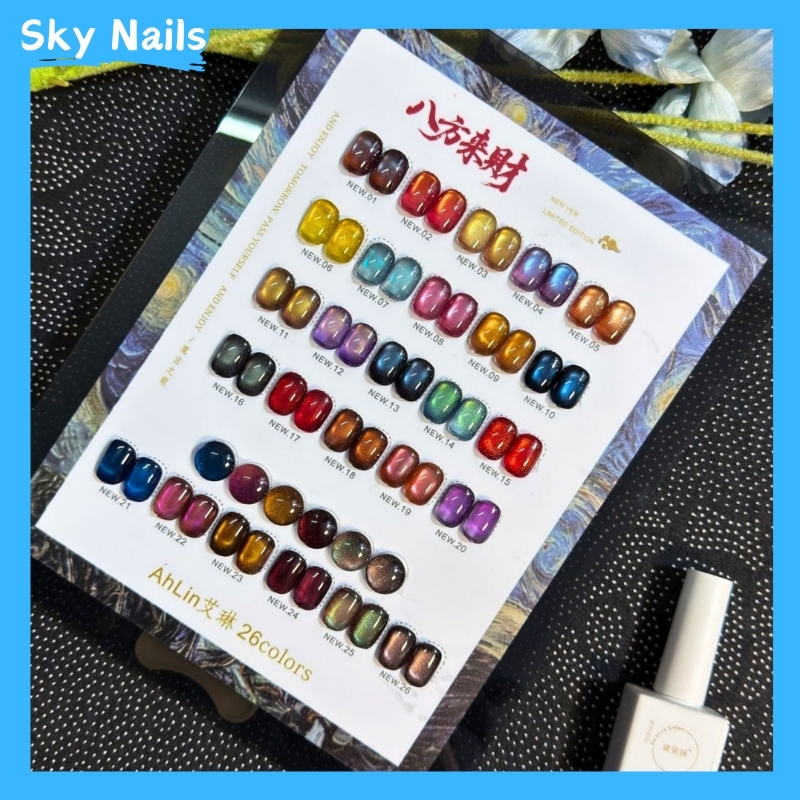 AhLin 26สี สีเจลแคทอายเนื้อซาติน สีเจลแคทอาย 26สี สีลูกแก้ว Cat eye (กระดานสีฟรี)สามารถจัดส่งได้ทันที