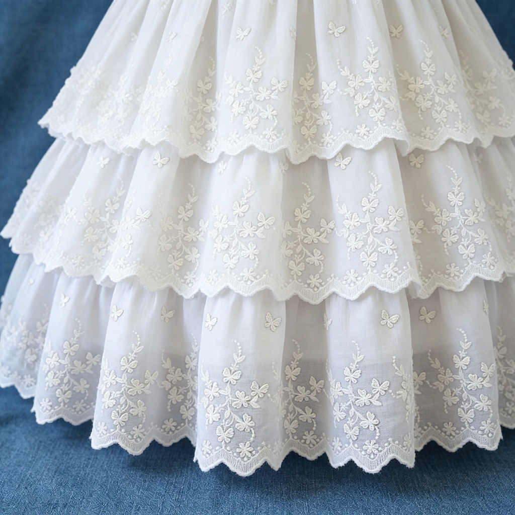 1 หลาผ้าฝ้ายปัก 3D ผีเสื้อลูกไม้ ใช้ตกแต่งกระโปรงโลลิต้าและงานเย็บผ้า DIY
