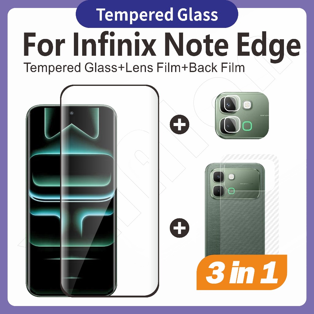 (3-in1) เหมาะสําหรับ Infinix Note Edge 5G 3D โค้งความละเอียดสูงปกป้องหน้าจอกระจกนิรภัยป้องกันหน้าจอ + กล้องTPU Softฟิล์ม + คาร์บอนไฟเบอร์ปกหลัง