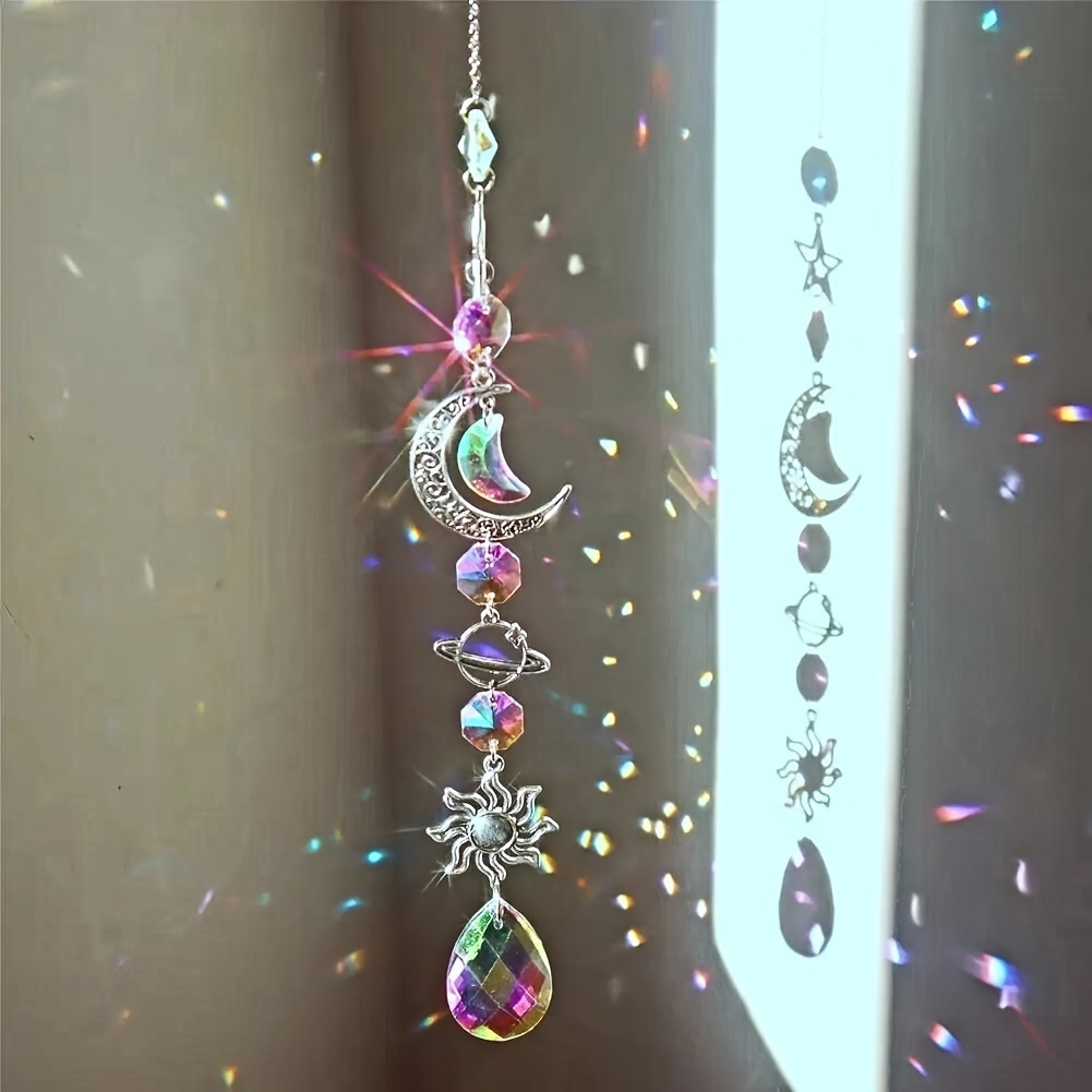 1 Planet Star Moon Sun คริสตัลกระดิ่งลม Sun Catcher บ้านสวน Courtyard ตกแต่งวันหยุดของขวัญ Prismatic Rainbow Maker ตกแต่งหน้าต่าง Bohemian Wall เครื่องประดับ