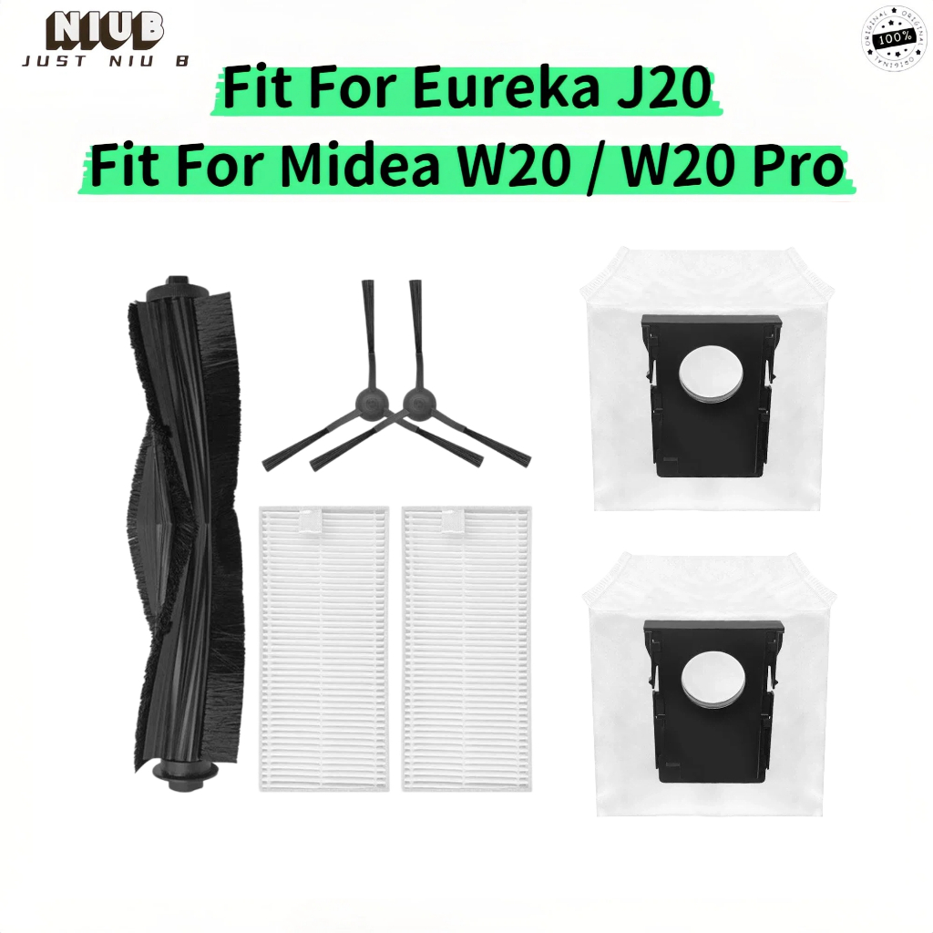อะไหล่สําหรับ Midea W20 / W20 Pro / Eureka J20 แปรง Hepa Filter ถุงเก็บฝุ่นเครื่องดูดฝุ่นหุ่นยนต์อุป