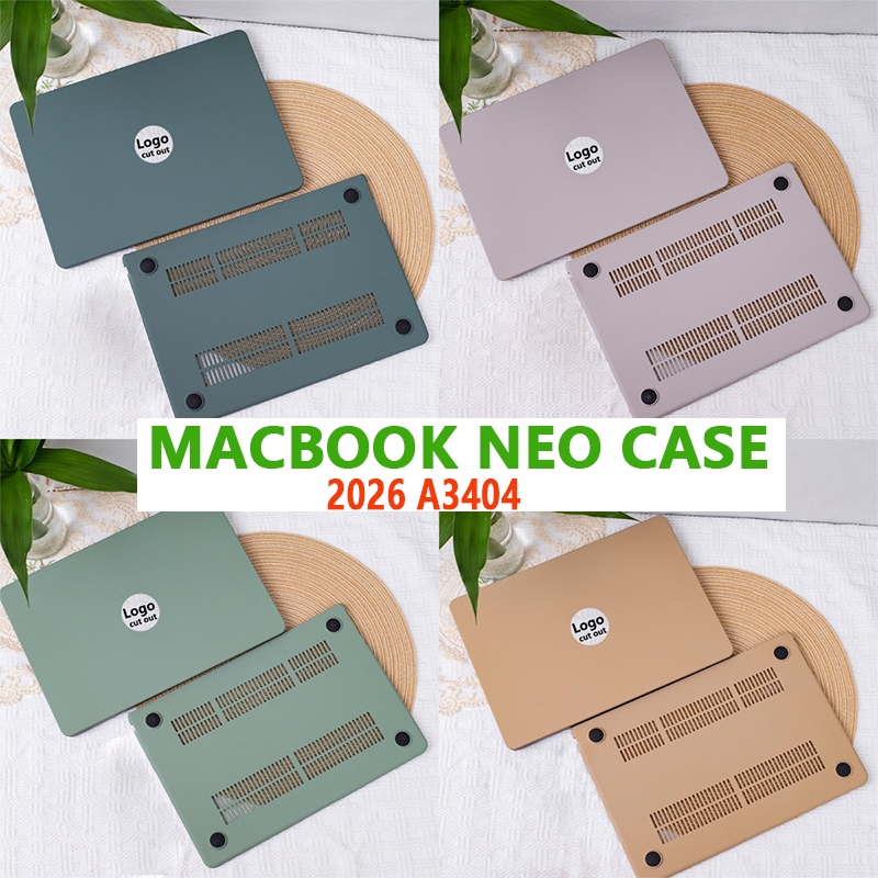 <logo Cut out> ใหม่ เคสแล็ปท็อป แบบแข็ง เนื้อแมตต์ สีเขียว สําหรับ Macbook Neo 13 A3404 pro M4 13 M2 14 นิ้ว 2020 2021 2022 Air M1 M2 A2337 A2338 A2442