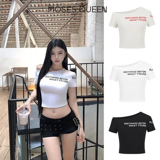 MOSESQUEEN เสื้อผ้าสั้นแขนสั้น แบบเอวเปิด ชุดเสื้อ T ฤดูร้อน แบบเอวเปิด เสื้อ T ที่ดูเซ็กซี่ แนวสาวสวยร้อนแรง #63041