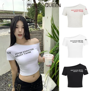 MOSESQUEEN เสื้อผ้าสั้นแขนสั้น แบบเอวเปิด ชุดเสื้อ T ฤดูร้อน แบบเอวเปิด เสื้อ T ที่ดูเซ็กซี่ แนวสาวสวยร้อนแรง #63041