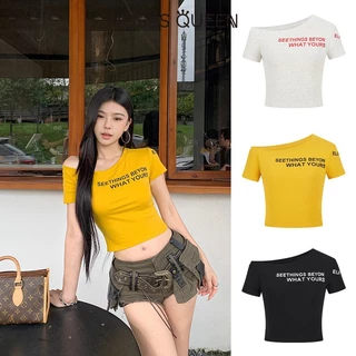 MOSESQUEEN เสื้อผ้าสั้นแขนสั้น แบบเอวเปิด ชุดเสื้อ T ฤดูร้อน แบบเอวเปิด เสื้อ T ที่ดูเซ็กซี่ แนวสาวสวยร้อนแรง #63041