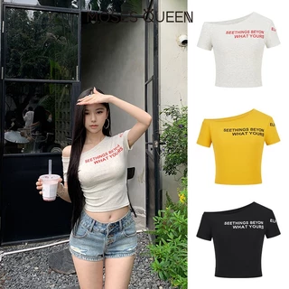 MOSESQUEEN เสื้อผ้าสั้นแขนสั้น แบบเอวเปิด ชุดเสื้อ T ฤดูร้อน แบบเอวเปิด เสื้อ T ที่ดูเซ็กซี่ แนวสาวสวยร้อนแรง #63041