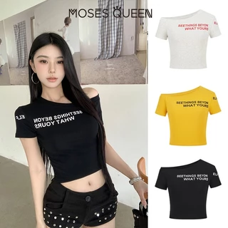 MOSESQUEEN เสื้อผ้าสั้นแขนสั้น แบบเอวเปิด ชุดเสื้อ T ฤดูร้อน แบบเอวเปิด เสื้อ T ที่ดูเซ็กซี่ แนวสาวสวยร้อนแรง #63041