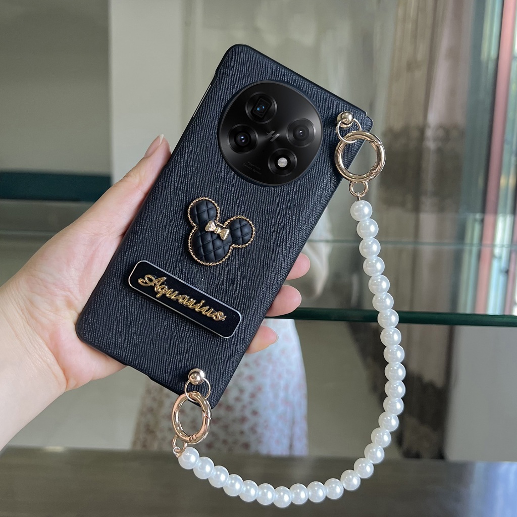สําหรับ OPPO ค้นหา N6 N5 N3 พับกรณีหนังหรูหราฝาครอบโทรศัพท์ Pearl สายรัดข้อมือน่ารัก Mickey Decor ป้องกัน Hard PC กลับ