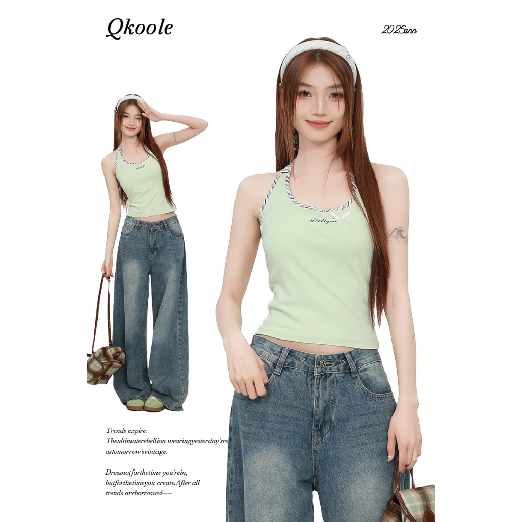 เสื้อกล้ามสายเดี่ยวโบว์สีเขียว ดีไซน์สำหรับผู้หญิง
