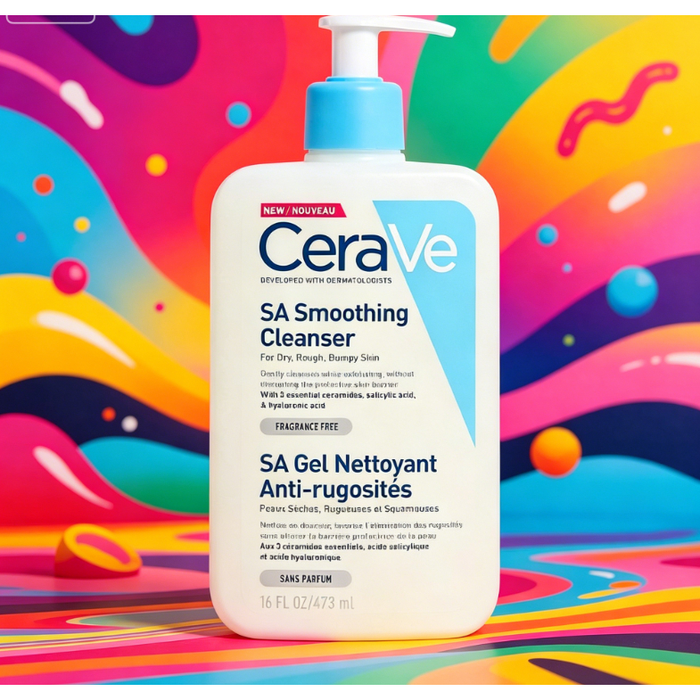CeraVe SA Smoothing Cleanser 473ml, ขัดผิวอย่างอ่อนโยน, ซ่อมแซมเกราะป้องกันผิว, ปรับปรุงผิวหยาบและเป็นบ่อน้ํา, สําหรับผิวแพ้ง่ายแห้ง