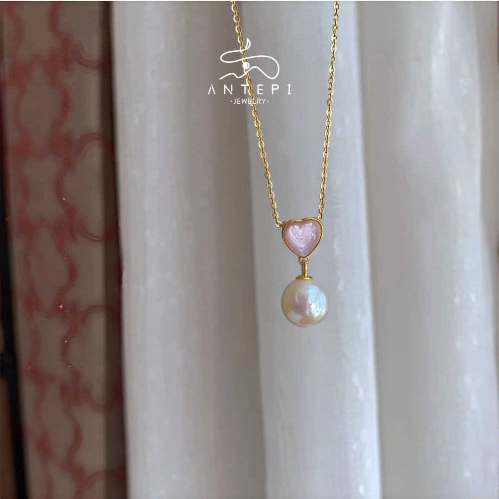 ATP 18k French Classic Vintage สร้อยคอหัวใจรักจี้มุก · กันน้ําไม่ซีดจางสร้อยคอสําหรับผู้หญิง