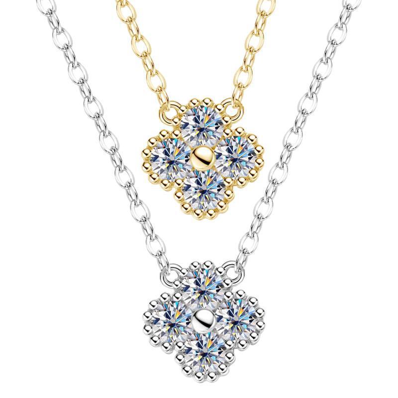 จริง Moissanite 0.4ct Clover สร้อยคอ S925 เงินสเตอร์ลิงสีขาว D Vintage Four-Leaf Moissanite จี้สําหร