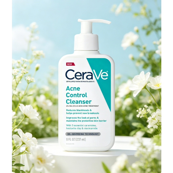 CeraVe Acne Control Cleanser 237ml, กรดซาลิไซลิก 2%, ดูดซับน้ํามัน, ลดสิวหัวดํา, ซ่อมแซมเกราะป้องกันผิว, สําหรับผิวมัน Acne-Prone