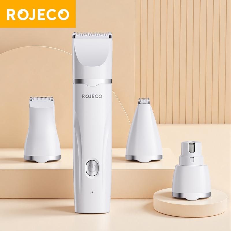 Rojeco 4-in-1 Pet Hair Clipper 2 ความเร็วชาร์จไฟฟ้าสุนัขแมวกรูมมิ่ง Trimmer สีขาว