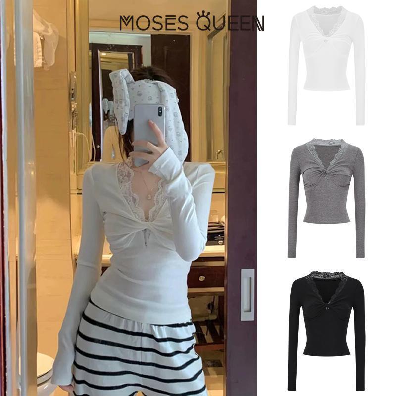 MOESSQUEEN เสื้อลูกไม้แบบเซ็กซี่ 2025คอยาว สำหรับฤดูใบไม้ร่วงและฤดูหนาวปี #63174