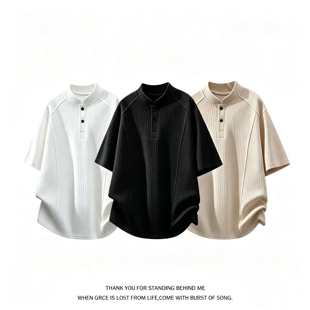 เสื้อยืดผู้ชาย ฤดูร้อน CleanFit ผ้าไหมน้ำแข็ง สีขาวยาวแขนสั้น ดีไซน์คอปก