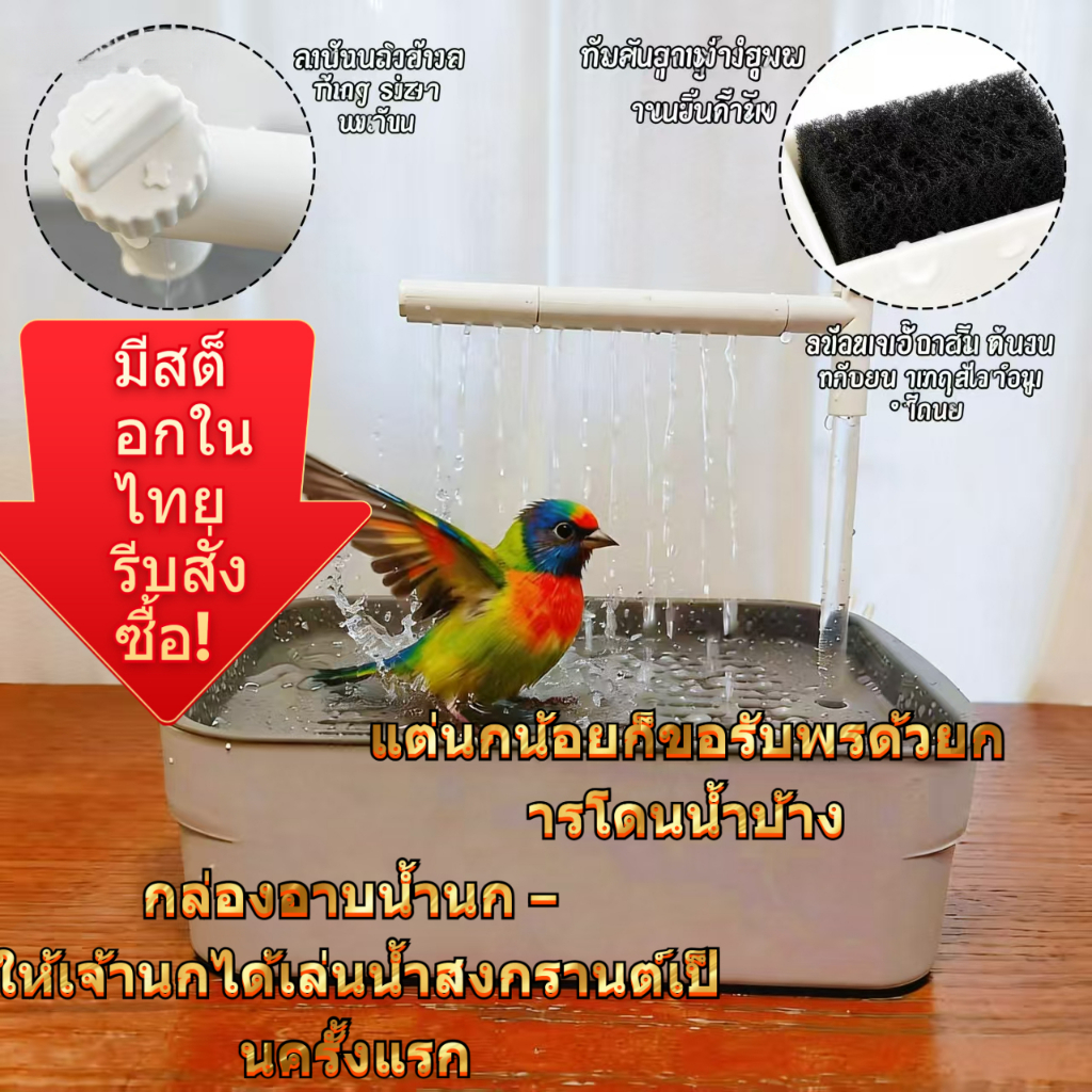 เครื่องอาบน้ำนกอัจฉริยะ รุ่นอัพเกรด น้ำไหลวน+กรองอัตโนมัติ ปรับแรงน้ำได้ ปลอดภัยสำหรับนกเล็ก ใช้อาบน้ำและเล่นเพลิน