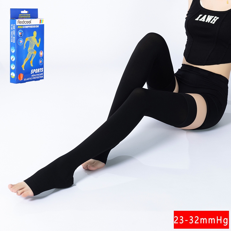 Findcool 23-32mmHg ต้นขาสูงเปิดนิ้วเท้าถุงน่องการบีบอัดสํา