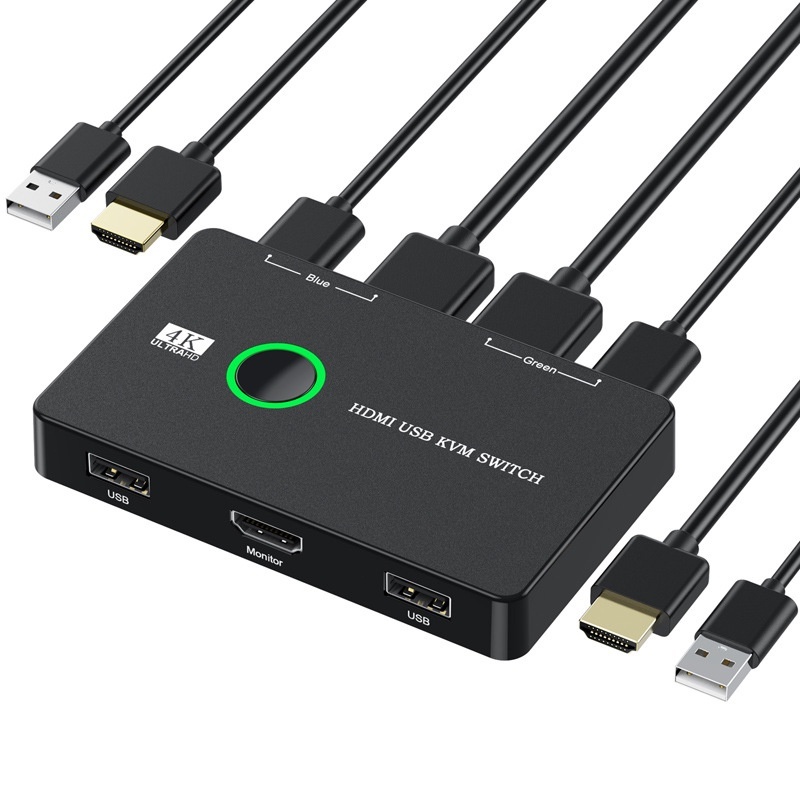 KVM Switcher HDMI 2 พอร์ตกล่อง USB และ HDMI Switch สําหรับคอมพิวเตอร์ 2 คอมพิวเตอร์แบ่งปันคีย์บอร์ดเมาส์เครื่องพิมพ์ HD Monitorr