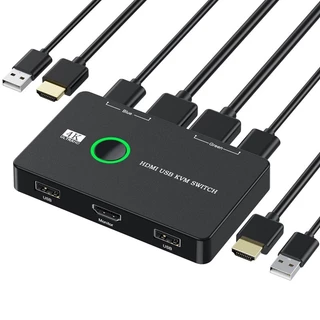 KVM Switcher HDMI 2 พอร์ตกล่อง USB และ HDMI Switch สําหรับคอมพิวเตอร์ 2 คอมพิวเตอร์แบ่งปันคีย์บอร์ดเมาส์เครื่องพิมพ์ HD Monitorr