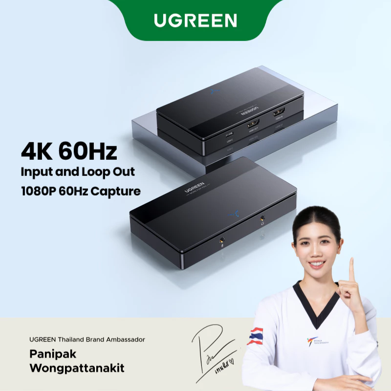 Ugreen การ์ดจับภาพวิดีโอ HDMI OUT/IN 4K60Hz USB C Capture Recording 2K 30Hz สําหรับไลฟ์สด บันทึกวิดีโอ Macbook Windows Linux Android