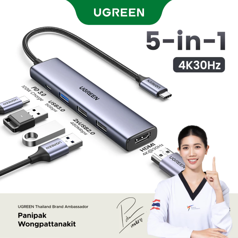 Ugreen อะแดปเตอร์ฮับ USB 4K 60Hz USB C เป็น HDMI 2.0 RJ45 USB 3.0 PD อุปกรณ์เสริม สําหรับ iPad Air 5 4 iPad Mini 6 Macbook Air iPad Pro M1 PC