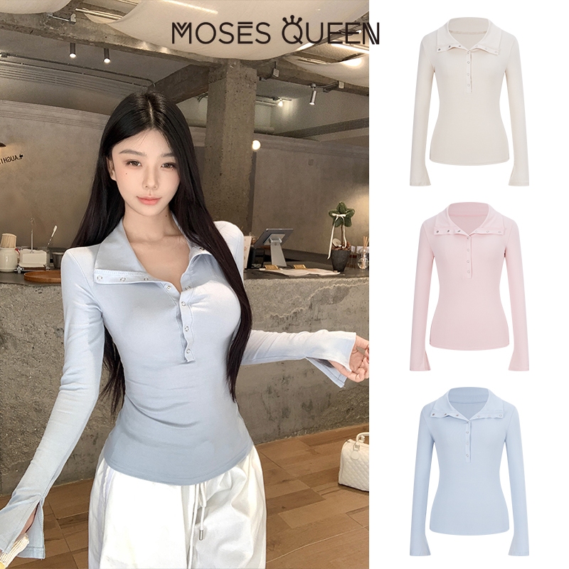 MOSESQUEEN มอสส์ ราชินี 2026 กองทัพเรือ.autoconfigureปุ่มบางพอดีแขนยาว สวมใส่ง่าย เหมาะสำหรับทุกวันและออกงาน หลากสีให้เลือก #63412