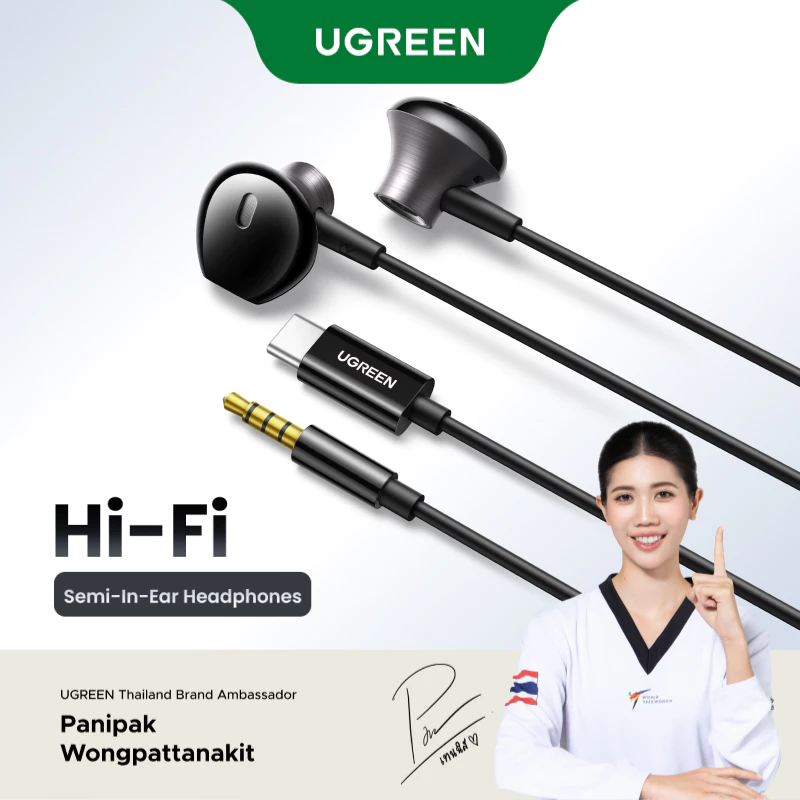 UGREEN หูฟังมีสาย Type-C/3.5mm HiFi กึ่งอินเอียร์ มีไมค์