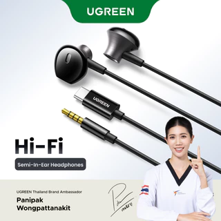 UGREEN ชุดหูฟังแบบมีสาย Type C หรือ 3.5 มม. คุณภาพเสียงไฮไฟ กึ่งอินเอียร์พ ร้อมไมโครโฟน