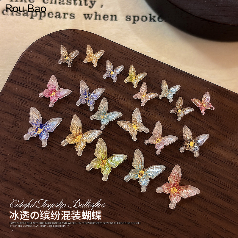 Rou Bao 50 ชิ้นเล็บสีสันGradientผีเสื้อ Girly Nails Artแฟชั่นDIYตกแต่ง