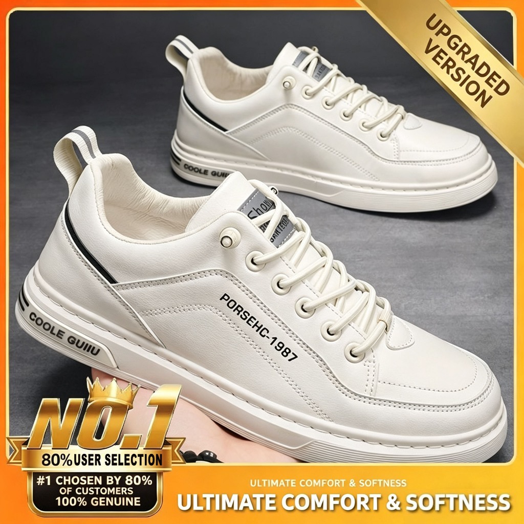 Jnbao พร้อมส่ง รองเท้ากีฬา รองเท้าผ้าใบหนัง ลําลอง ระบายอากาศ สีขาว สีดํา สําหรับผู้ชาย