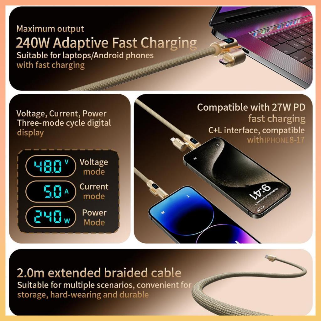 สายชาร์จ 4-in-1 PD 240W ชาร์จเร็วพิเศษ จอ LED อัจฉริยะ รูปที่ 5